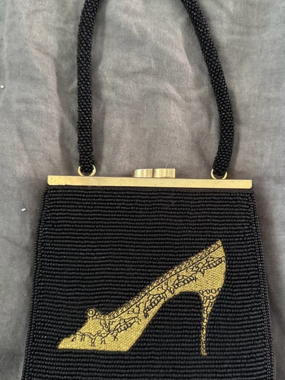 Andy Warhol Beaded Evening Bag—Gold Signature and Heel Motif with Gold Hardware